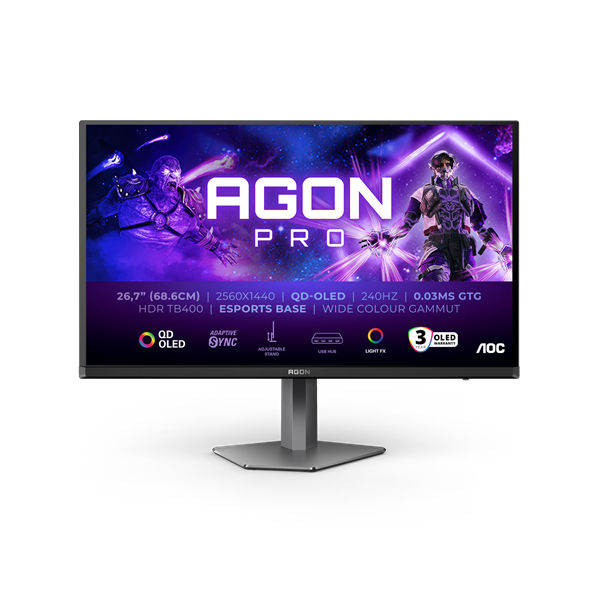 AOC_27_AG276QZD2_QHD_OLED_240Hz_HDMI_DP_USB_gamer_monitor-i43727196.png AOC Gaming 240Hz OLED monitor 27" AG276QZD2, 2560x1440, 16:9, 0,03ms, 2xHDMI/2xDisplayport/2xUSB, hangszóró - Image 1