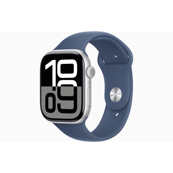Apple Watch S10 GPS (46mm) ezüst alumínium tok, denim sportszíj (S/M) okosóra - Image 1