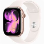 Apple Watch S11 GPS-es (46mm) rózsaarany alumínium tok, lágy rózsaszín M/L sportszíjas okosóra