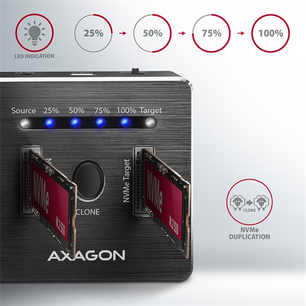 AXAGON ADSA-M2C SuperSpeed USB-C 10 Gbps Dual NVMe M.2 SSD Clone Master Dock - Image 13
