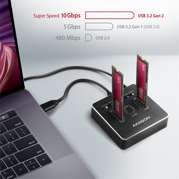 AXAGON ADSA-M2C SuperSpeed USB-C 10 Gbps Dual NVMe M.2 SSD Clone Master Dock - Image 17
