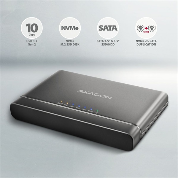 Axagon ADSA-CC USB-C 10Gbps NVMe M.2/SATA 2,5"/3,5" HDD/SSD másoló - Image 12