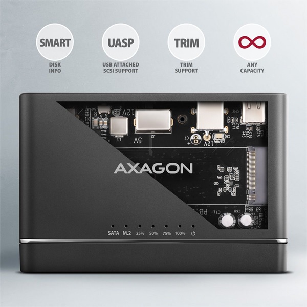 Axagon ADSA-CC USB-C 10Gbps NVMe M.2/SATA 2,5"/3,5" HDD/SSD másoló - Image 17