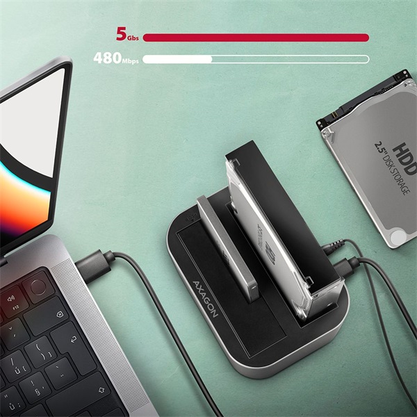 Axagon ADSA-DC SuperSpeed USB DUAL 2.5"/3.5" HDD/SSD DUAL dokkoló - Image 13