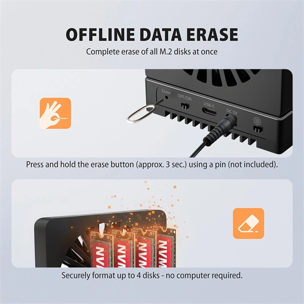 AXAGON ADSA-M2C44 USB4 docking station for 4x M.2 NVMe SSDs with disk cloning function without a PC - Image 21