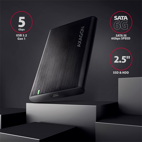 Axagon EE25-A6C USB 3.2 fekete csavar nélküli külső alumínium 2,5" HDD/SSD ház - Image 7
