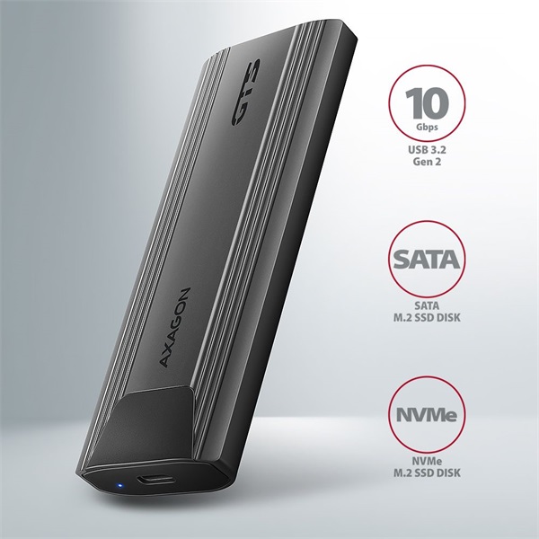 Axagon EEM2-GTS2 USB-C 3.2 Gen 2 M.2 NVMe/SATA szürke csavar nélküli külső SSD ház - Image 12