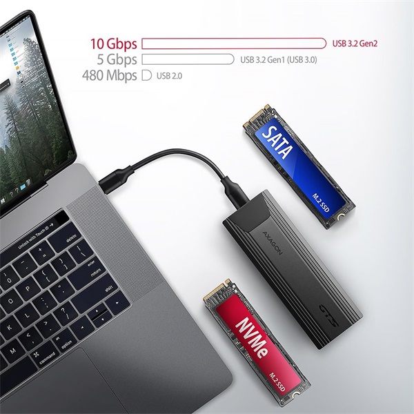 Axagon EEM2-GTS2 USB-C 3.2 Gen 2 M.2 NVMe/SATA szürke csavar nélküli külső SSD ház - Image 17