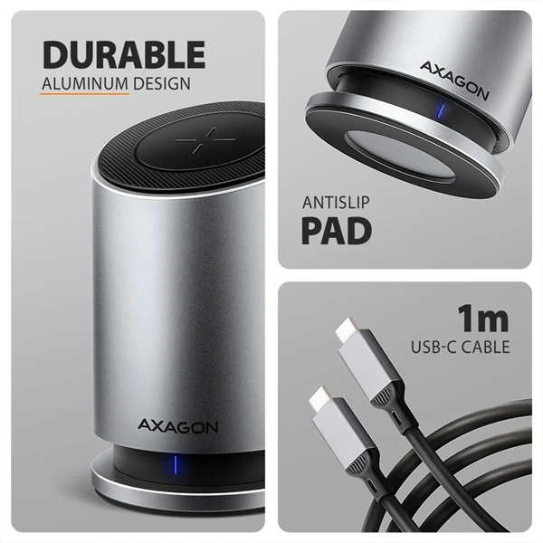 Axagon HMC-WL9 USB-C 10 Gbps 9in1 hub vezeték nélküli töltéssel - Image 6