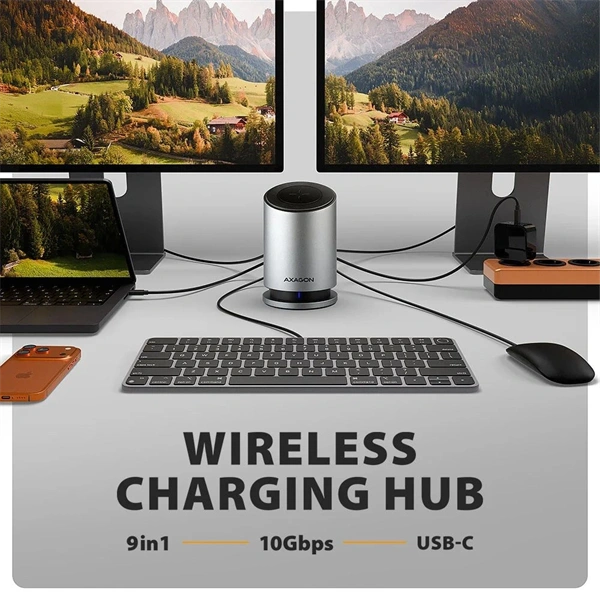 Axagon HMC-WL9 USB-C 10 Gbps 9in1 hub vezeték nélküli töltéssel - Image 2