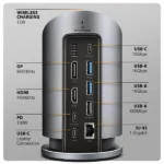 Axagon HMC-WL9 USB-C 10 Gbps 9in1 hub vezeték nélküli töltéssel - Image 3