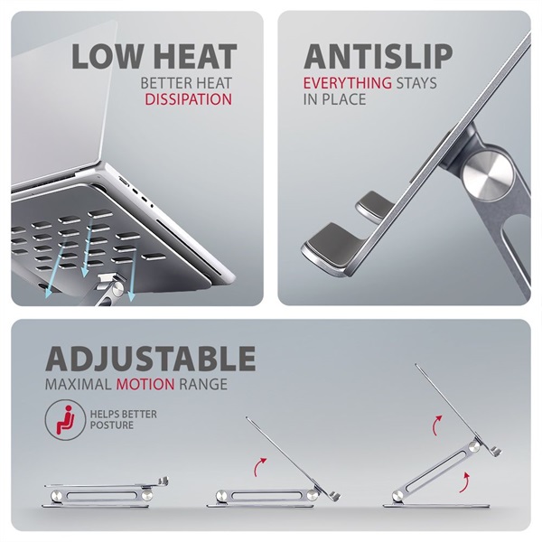 AXAGON STND-LQ Alumínium HQ állvány 16"  laptopokhoz Állítható magasság és szög - Image 9