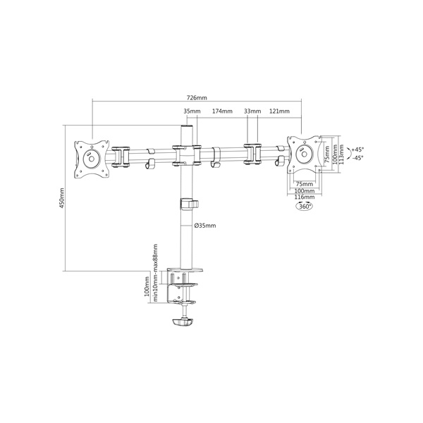 DIGITUS DA-90349 rögzítőelemes (VESA 75/100) fekete asztali TV konzol - Image 4