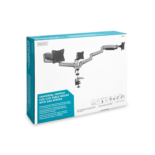DIGITUS DA-90363 C-bilincses gázrugós univerzális (VESA 75/100) 3-as ezüst monitor tartó konzol - Image 3