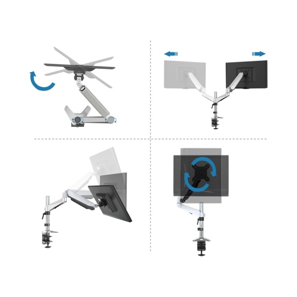 DIGITUS gázrugós C-bilincses univerzális (VESA 75/100) 1-es ezüst monitor tartó konzol - Image 4