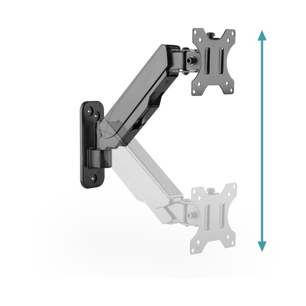 DIGITUS gázrugós fali univerzális (VESA 75/100) 1-es fekete monitor tartó konzol - Image 2