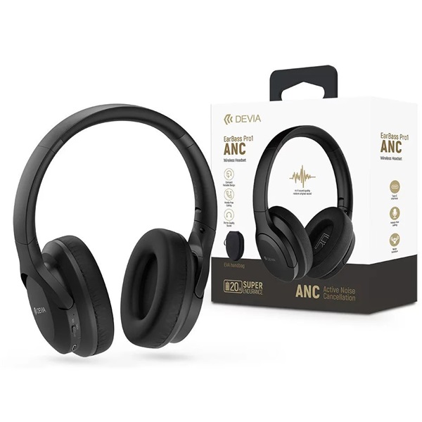 Devia ST104143 EarBass Pro1 ANC Bluetooth fekete sztereó fejhallgató - Image 1