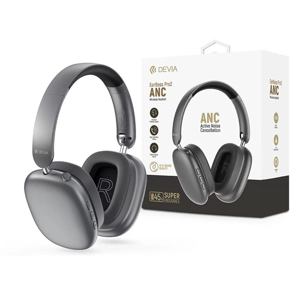 Devia ST121836 EarBass Pro2 ANC Bluetooth szürke sztereó fejhallgató - Image 1