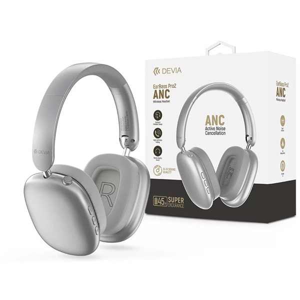 Devia ST121843 EarBass Pro2 ANC Bluetooth ezüst sztereó fejhallgató - Image 1
