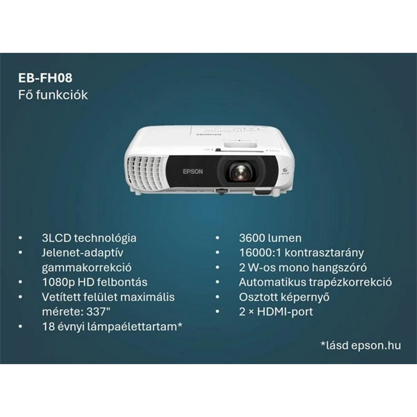 Epson EB-FH08 Full HD 3600 HDMI/USB 3LCD projektor - Image 6