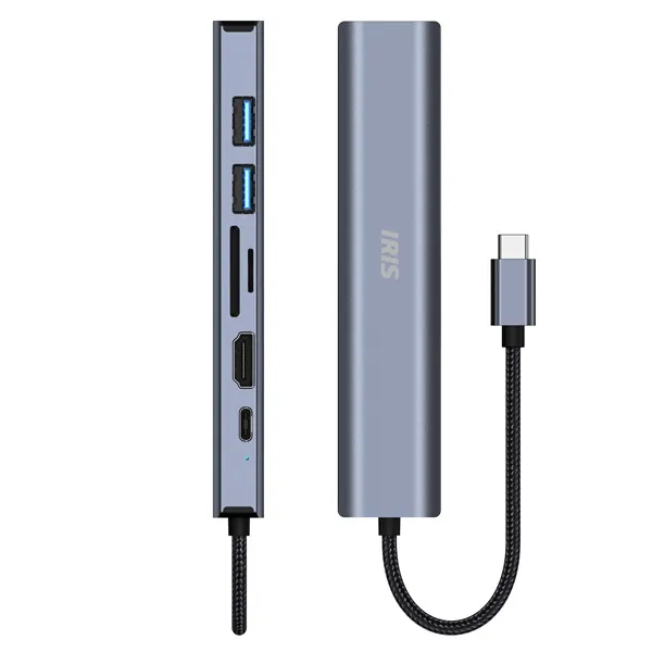 Iris IH6-23 7in1 (2xUSB/1xLAN/1xHDMI/1xSD/1xmicroSD/1xDP-USB-C 100W) Dokkoló