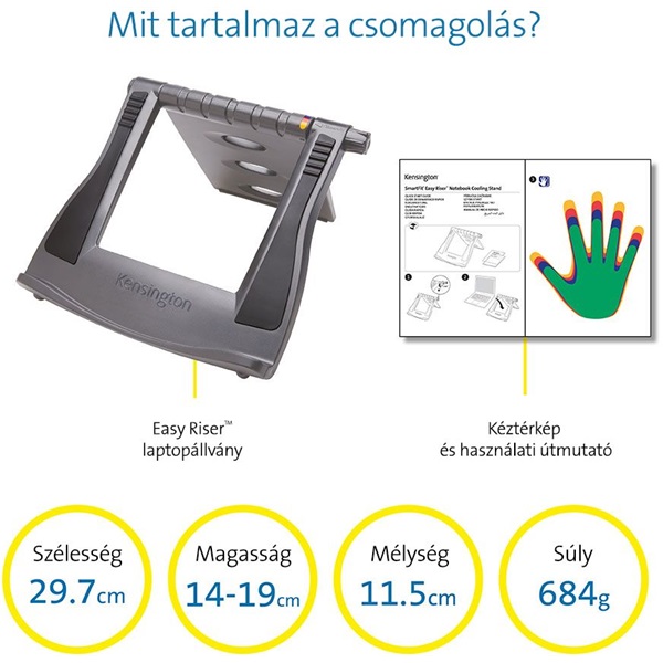 Kensington 60112 SmartFit Easy Riser állítható magasságú szürke notebook állvány - Image 13