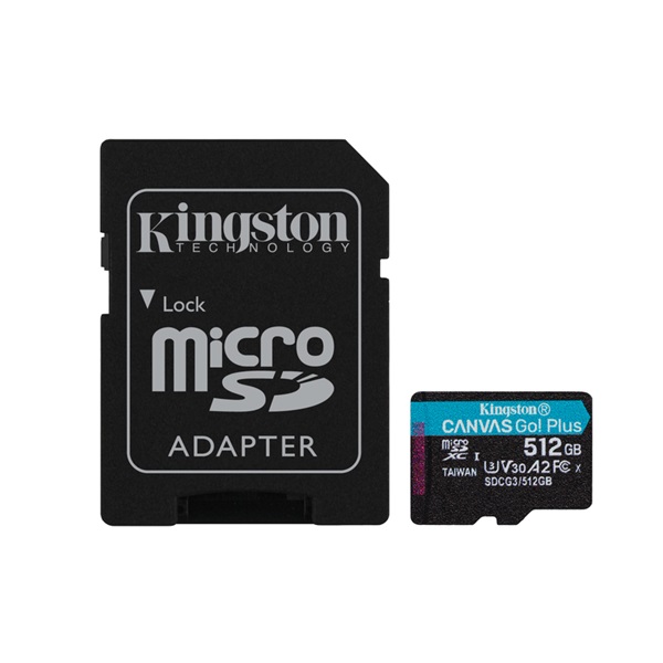 Kingston 512GB SD micro Canvas Go! Plus (SDXC Class 10 UHS-I U3) (SDCG3/512GB) memóriakártya adapterrel - Image 1