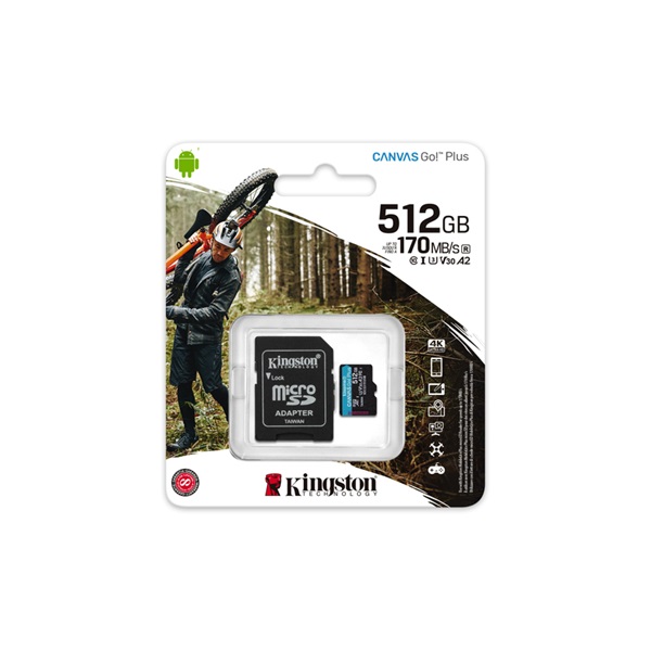 Kingston 512GB SD micro Canvas Go! Plus (SDXC Class 10 UHS-I U3) (SDCG3/512GB) memóriakártya adapterrel - Image 3