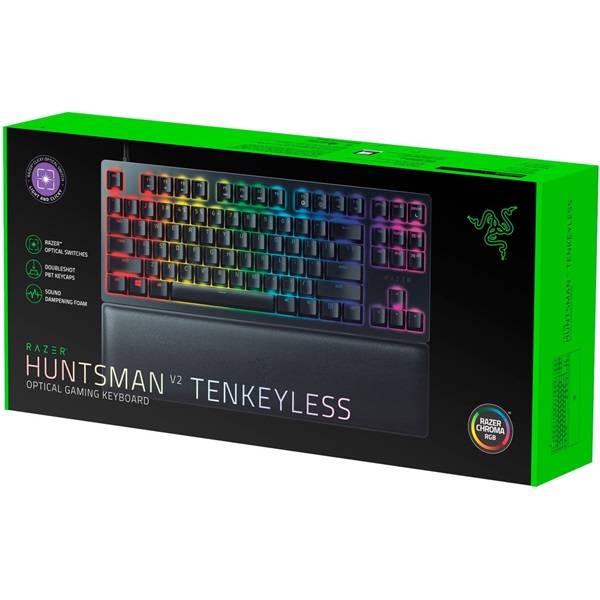 Razer Huntsman V2 Tenkeyless (Purple Switch) US RGB fekete gamer billentyűzet - Image 4
