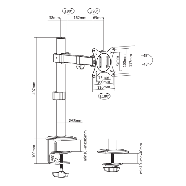 Sbox LCD-351/1-2 17"-32" dönthető, forgatható asztali monitor tartó konzol - Image 7