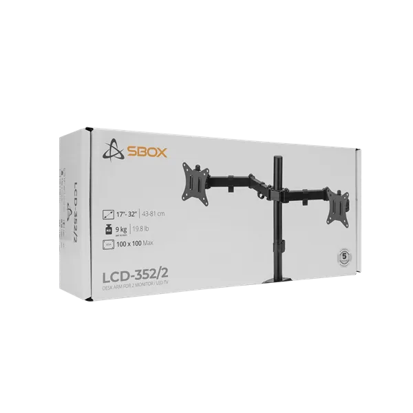 Sbox LCD-352/2-2 17"-32" dönthető, forgatható asztali dual monitor tartó konzol - Image 10
