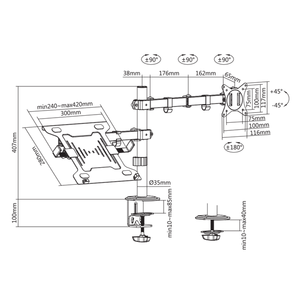 Sbox LCD-LM01-2 13"-27" asztali laptop és monitor tartó konzol - Image 8