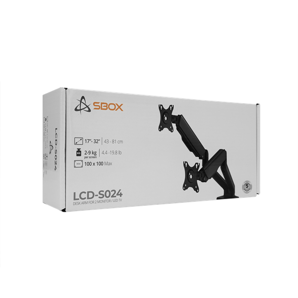 Sbox LCD-S024-2 17"-32" dönthető, forgatható asztali dual monitor tartó konzol - Image 10