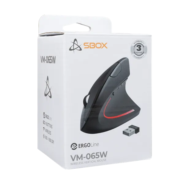 Sbox VM-065W 4D 2,4GHz fekete vezeték nélküli vertikális egér - Image 6