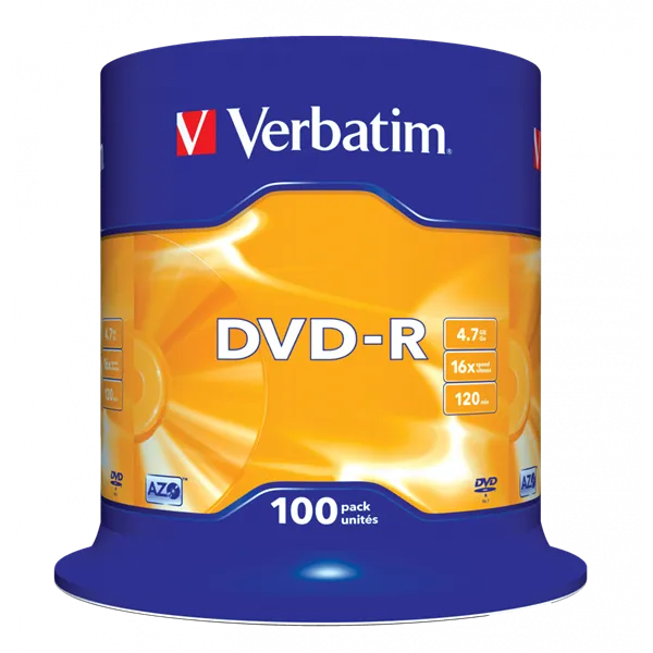 VERBATIM 43549 DVD-R 4,7GB/16x/matt ezüst írható felület/egyszer írható DVD 100db/csomag - Image 1