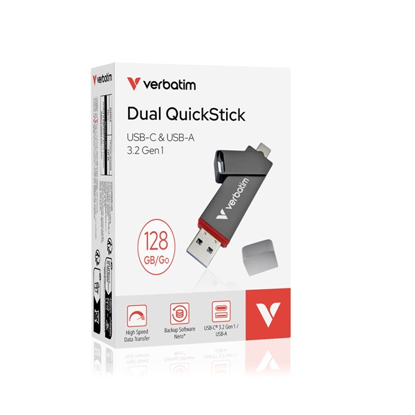 Verbatim 32040 128GB USB 3.2 Gen 1 A/USB-C Dual QuickStick Flash Drive - Image 2