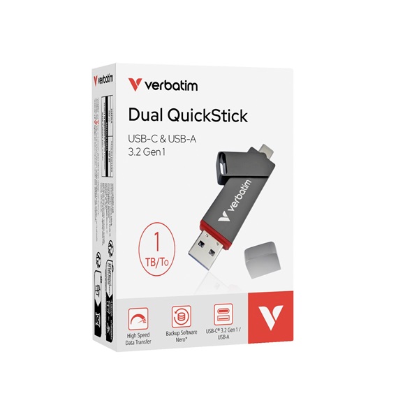 Verbatim 32043 1TB USB 3.2 Gen 1 A/USB-C Dual QuickStick Flash Drive - Image 2