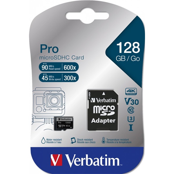 Verbatim 47044 SDXC 128GB Pro UHS-3 Class 10 micro memóriakártya + adapter - Image 2