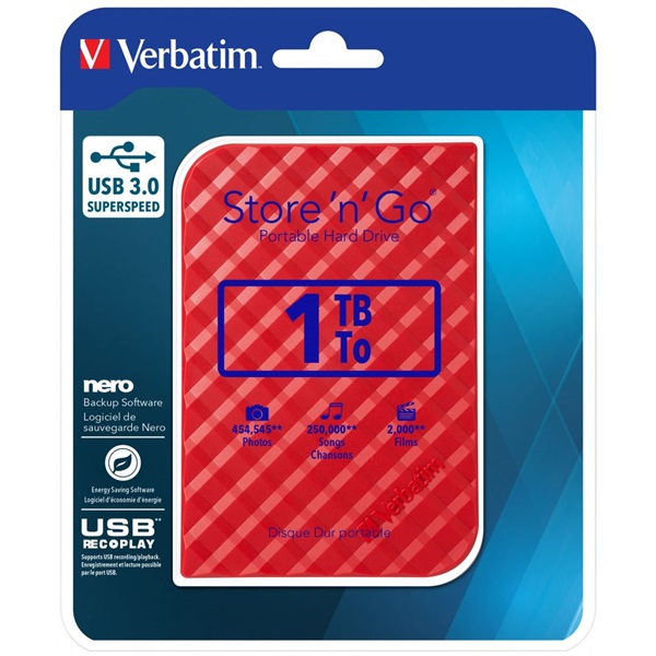 Verbatim 53203 Store `n` Go 2,5" 1TB USB 3.0 SuperSpeed piros külső winchester - Image 3
