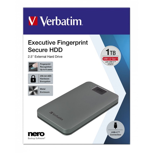 Verbatim 53652 Executive 1TB USB 3.2 Gen 1/USB-C szürke FIPS titkosított külső winchester - Image 6