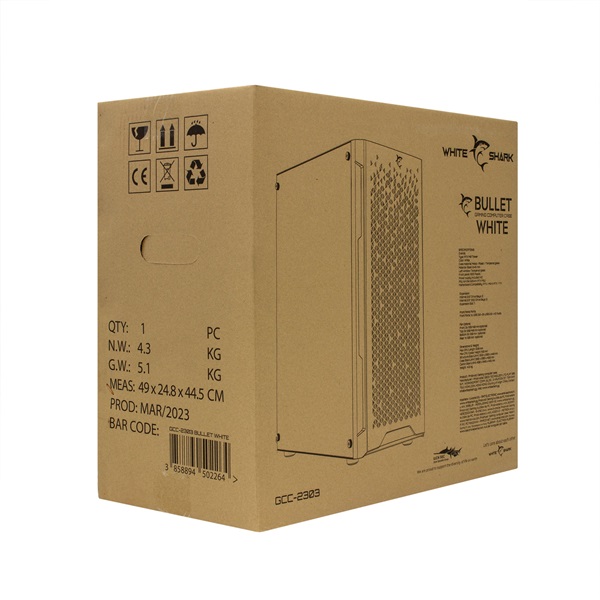 White Shark GCC-2303 Bullet fehér (táp nélküli switch) ablakos ATX ház - Image 7