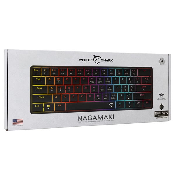 White Shark GK-006131-B/BR-US Nagamaki US fekete (brown switch) gamer billentyűzet - Image 9
