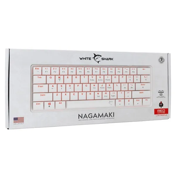 White Shark GK-006211-W/R-US Nagamaki US fehér (red switch) gamer billentyűzet - Image 9