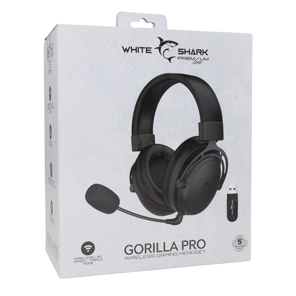 White Shark WGH-2443B Gorilla Pro vezeték nélküli fekete gamer fejhallgató - Image 9