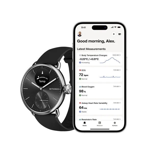 Withings HWA10-model 1 ScanWatch 2 38mm fekete okosóra - Image 2
