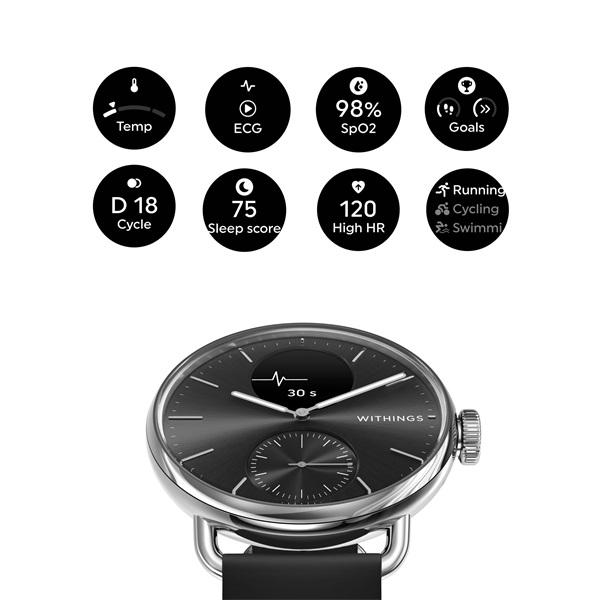 Withings HWA10-model 1 ScanWatch 2 38mm fekete okosóra - Image 3