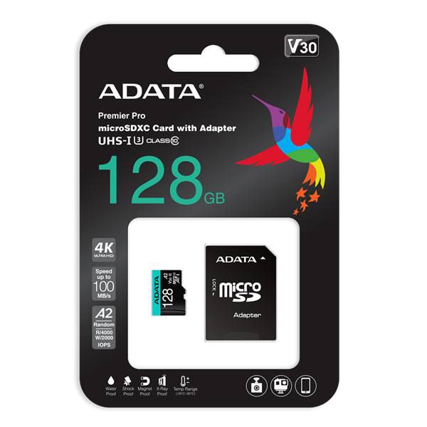 ADATA MicroSD kártya - 128GB microSDXC UHS-I U3 Class10 A2 V30S (R/W: 100/85 MB/s) + adapter - Image 2