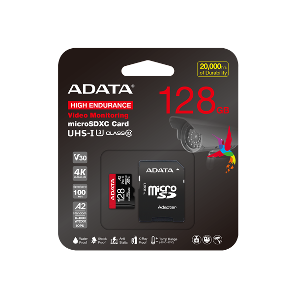 ADATA MicroSD kártya - 128GB microSDXC UHS-I U3 Class10 A2 V30S High Endurance (R/W: 100/85 MB/s, 24/7 record) + adapter - Image 2