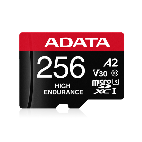 ADATA MicroSD kártya - 256GB microSDXC UHS-I U3 Class10 A2 V30S High Endurance (R/W: 100/85 MB/s, 24/7 record) + adapter