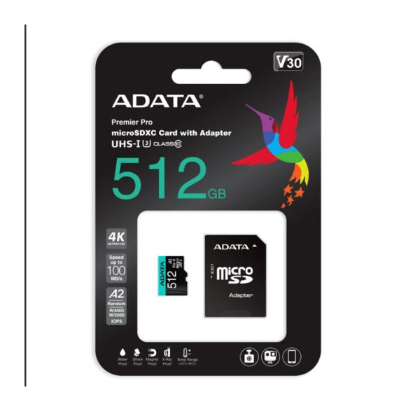 ADATA MicroSD kártya - 512GB microSDXC UHS-I U3 Class10 A2 V30S (R/W: 100/85 MB/s) + adapter - Image 2